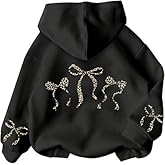 Girl's Bow Leopard Hoodies Cheetah Graphic Long Sleeve Pullover Tops Preppy Cute Sweatshirts Hoodies