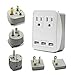 Aisilk Travel Adapter Charger Kit - Travel Charger W/Triple 2.4A USB Ports + 2 Outlets, Includes Plugs for Europe, UK, China, Australia, Japan - Perfect for Laptop, Cell Phone, Camera and More