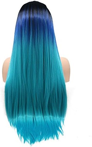 YinuozhogntianMermaid Wig Black Ombre Dark Blue/Pastel Blue Synthetic Wigs for Women Long Machine Made Wig Natural Hairline Heat Resistant Fiber Hair