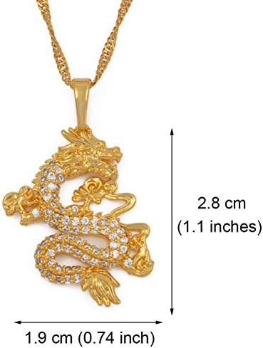 DAOMI Necklace Dragon Pendant Necklaces For Women Men Gold Color Jewellery Cubic Zirconia Mascot Ornaments Lucky Symbol Gifts