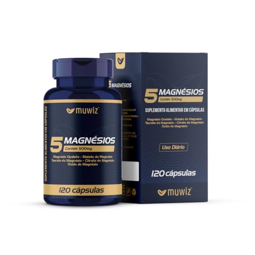 5 Magnésios 500mg 120 Cápsulas - Quelato Malato Taurato Sulfato e Óxido de Magnésio