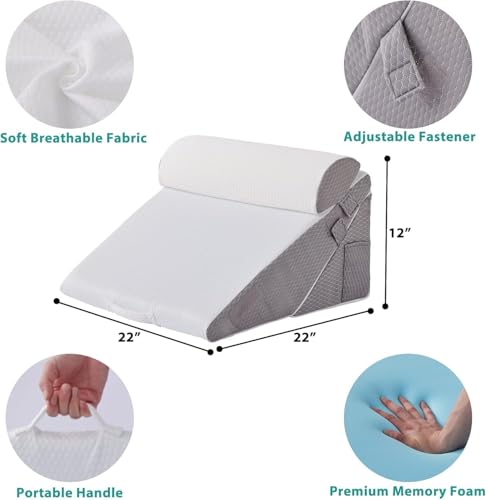 Bed Wedge Pillow Set, Adjustable Wedge Pillow Headboard, Bed Wedge Pillow for Back Pain Relief, Sleeping, Post Surgery, Back Support Pillow for Acid Reflux Relief, Snoring