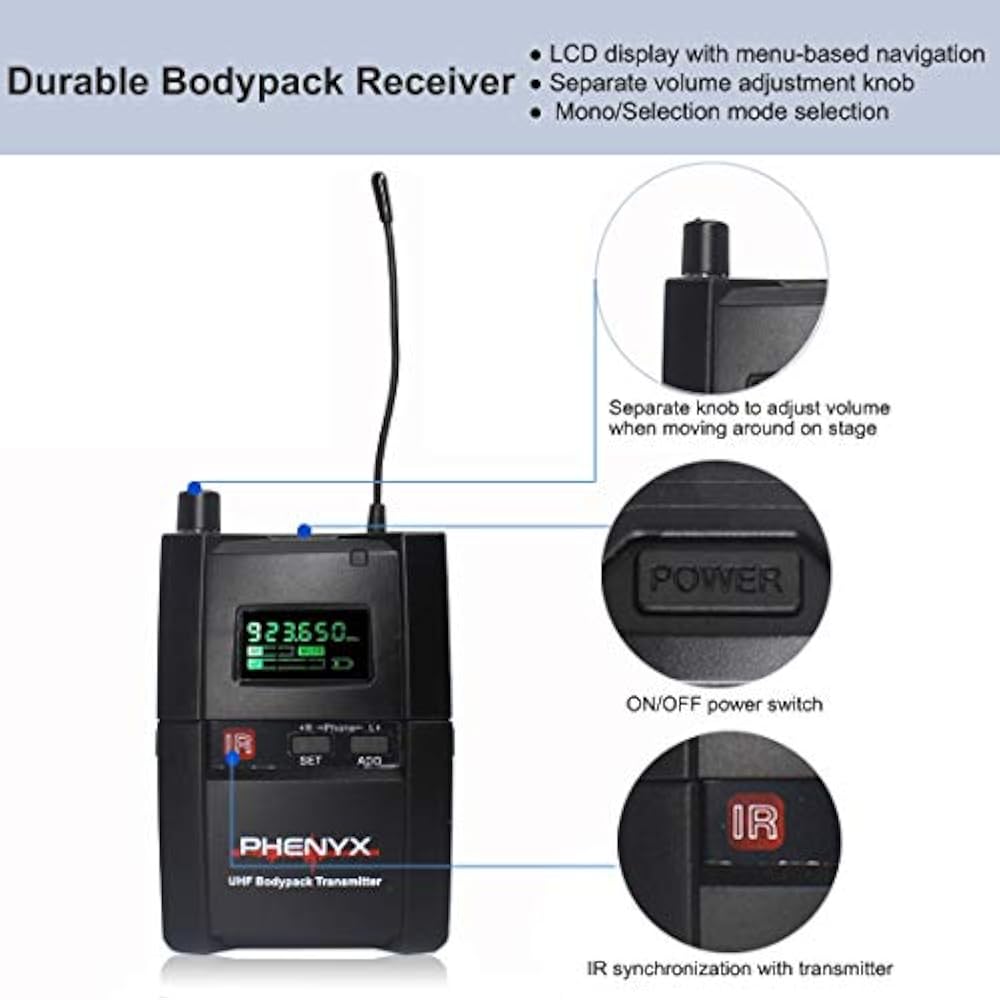 Phenyx Pro UHF Stereo Wireless In Ear Audio Monitor System, Selectable