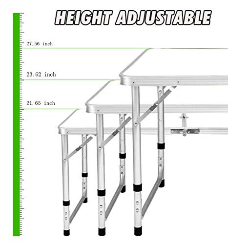 Lovinland Aluminum Folding Table, Portable Camping Table 4 Foot Lightweight Foldable Table Height Adjustable for Party Picnic Dining Outdoor Indoor Use