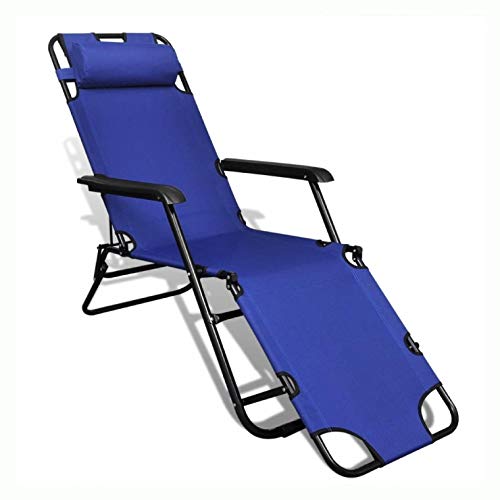 Sunlounger, Folding Sun Lounger 2 pcs with Footrests Steel Blue - Thumbnail 5