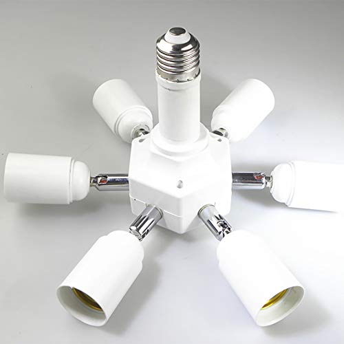 CACT CactusAngui 360 Degree Rotated 6 E26 Lamp Adapter Socket LED Light Bulb Holder Base Splitter White - Thumbnail 6