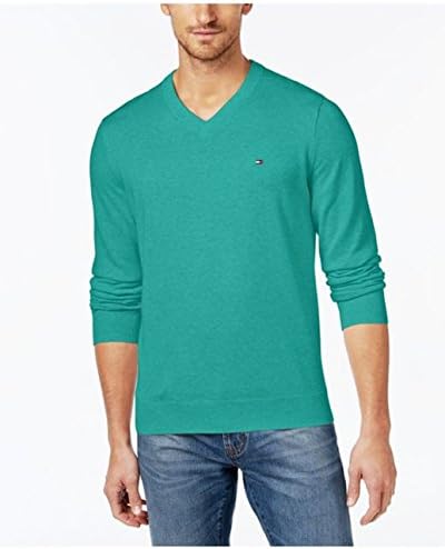 Tommy Hilfiger Green Men's Signature Solid V-neck Sweater (XXLarge, Spring Edv)