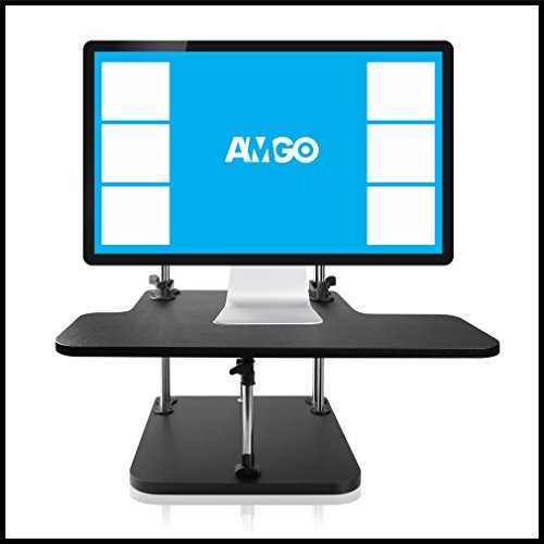 Amgo Height Adjustable Standing Desk "Steady Triangle Stand Design",
Instantly Convert any Desk to a Sit/Stand up Desk with Keyboard Tray