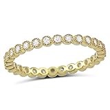 Yellow Gold Tone Sterling Silver Simulated Diamond Stackable Eternity Ring (Size 4 - 11)