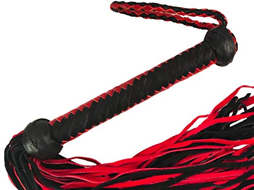 Prairie Horse Supply Straight or Knobbed Flogger, Whip, Solid Rod with Soft or Thick Leather Tails, Style Choice (Red Black) - Thumbnail 4