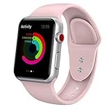 Yimzen Soft Silicone Sport iWatch Band Strap for Apple Watch Series 3 2 1 Sport and Edition, 38mm, Small/Medium, Pink Sand