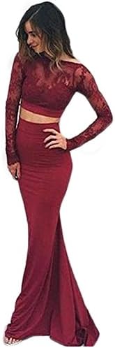 EnjoyDress Women's Mermaid Prom Dresses 2 Pieces Long Sleeves Formal Gowns Backless Size 4