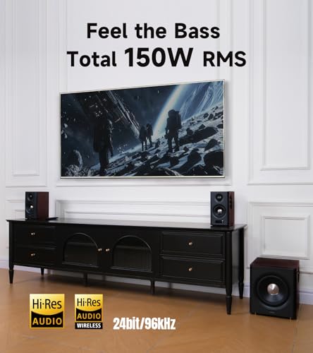 Edifier S355DB 2.1 Powered Bookshelf Speakers with 8" Wireless Subwoofer, 150W Tri-Amp Hi-Res Audio, Computer Speaker System, Bluetooth 6.0 with LDAC, HDMI/Optical/Coaxial Inputs for PC, TV (Walnut)