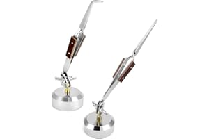 Third Hand Tweezers, 2 Pack (Straight + Curved) Cross Locking Jewelry Welding/Soldering Tweezers with Base 360°Rotation, Jewe
