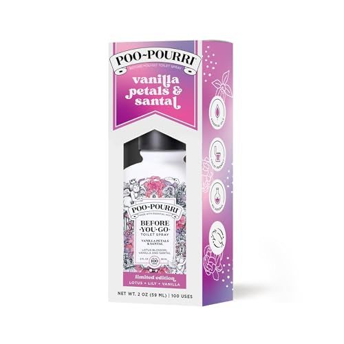 POO-POURRI BEFORE-YOU-GO TOILET SPRAY, VANILLA PETALS & SANTAL, 2 FL OZ – LOTUS, LILY AND VANILLA