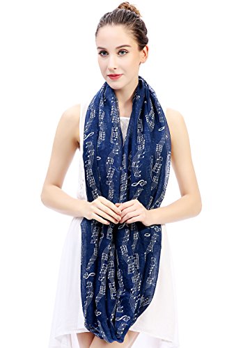 Lina & Lily Women's Musical Notes Print Infinity Loop Scarf (Navy Blue)