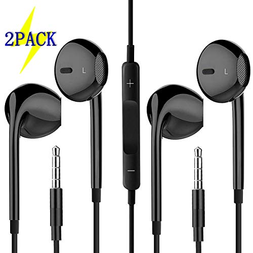 Timegevity Headphones/Earphones/Earbuds,3.5mm aux Wired Headphones Noise Isolating Earphones Built-in Microphone & Volume Control Compatible iPhone iPod iPad Samsung/Android/MP3 MP4(2PACK) Black-A