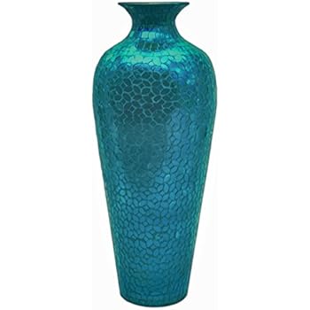DecorShore Andalusian Vase -Sparkling Metal Vase with Moorish Floral Pattern Glass Mosaic Inlay, 20 in. Decorative Vase, Designer Vase (Turquoise)