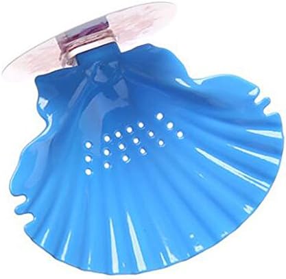 Soap Dish Holder Plastic Storage Saver Tray Rack Organizers Wall Mounted Self Adhesive Storage Case Shelf Cute Decoration for Bathroom Shower Kitchen Bar Traveling SDH01 (Blue Shell, 2)