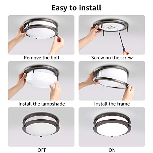 image for LE LED Flush Mount Ceiling Light, 10.5 inch Oil Runbbed Bronze Ceiling