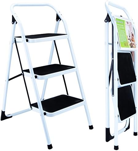 Senrob Step Ladder with Hand Grip&Platform,Folding Lightweight Tool Suiting for Home-Max Weight 330lbs (3-Step Ladder)