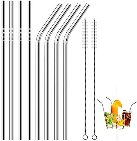 Stainless Steel Straws,Reusable Metal Straws For Stainless Tumblers Ramblers Fits all Yeti Ozark Trail RTIC Tumbler (10.5 in - Set of 8)