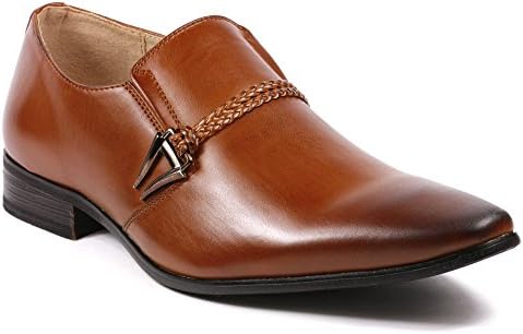 Magestik Men's Cognac Brown Buckle Strap Slip On Loafers Dress Shoes (8.5)