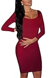LaSuiveur Womens Long Sleeves Crewneck Bodycon Bandage Midi Evening Dresses (Large, Red)