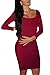 LaSuiveur Womens Long Sleeves Crewneck Bodycon Bandage Midi Evening Dresses (Large, Red)