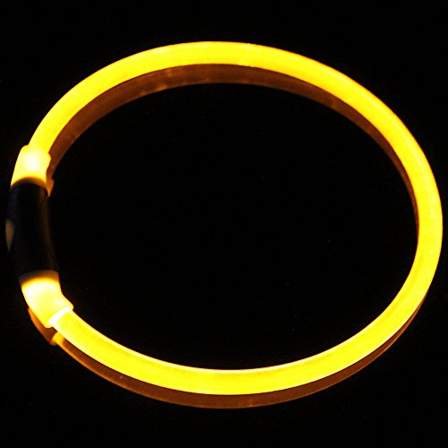 DZT1968  Cats Puppy Dogs Pet Glow Light Pattern Collar Buckle Adjustable for Night Safety Flashing Dog Collar (L, Yellow)