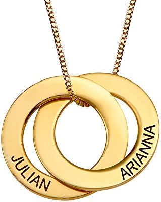 Engraved Two Russian Ring Necklace - Personalised Pendant Jewellery – Custom Made Gift for Mum