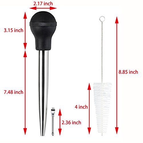 Home Servz 304 Stainless Steel Turkey Baster Syringe Injector Needle With Cleaning Brush- black Rubber Bulb
