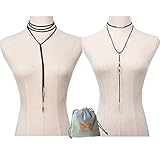 YallFF Women's 2pcs Punk Gothic Leaves Pendant Long Black Leather Rope Strand Tattoo Choker Necklaces