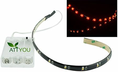 Attyou™ 30-100CM Waterproof IP65 LED Strip Lights with Battery Box Lamp 4.5V for Home Outdoor Lighting Craft Hobby Light Decoration (30CM, Red)