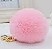 Minigianni 6-8 cm Small Pink Fluffy Real Rabbit Fur Pom Pom Charm Ball with 18K Gold Plated Keychain