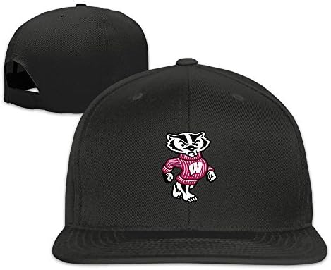 MaNeg University Of Wisconsin Madison Badger LOGO Unisex Fashion Cool Adjustable Snapback Baseball Cap Hat One Size Black