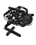 Black Crystal Pave Round Beads Cross Rosary Men Bold Chain Necklace 37