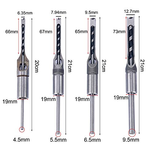 PinShang Silver Color Square Hole Mortiser Saw Drill Bit Set for Woodworkers 7-Piece Set - Thumbnail 2