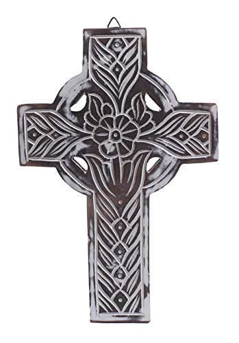 The StoreKing Wooden Decorative Wall Cross French Handmade Plaque Religious Altar Cross Home Living Room Home Decor (Design8) - Thumbnail 5