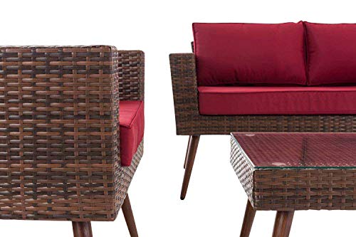 CLP Polyrattan Loungeset Kiruna I Braun-meliert I Gartenlounge Flachrattan I Sofa & 2X Sessel & Glastisch I 1,25mm… – Bild 8
