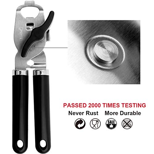 Can Opener Manual No-Trouble-Lid-Lift | Best Can Opener Smooth Edge | Ultra Sharp & Safe 4in1 Stainless Steel Can Opener for Bottle/Tin - Ergonomic Long Handle Ideal for Seniors with Arthritis, Black