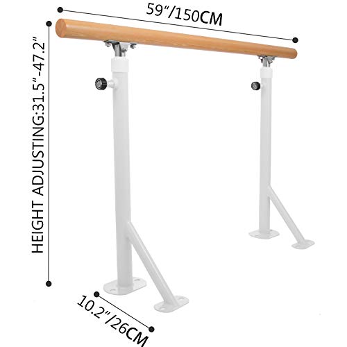 Popsport Ballet Barre Free Standing Balance Barre Ballet Barre Wood Freestanding Stretch Dance Bar (5FT,White Single)