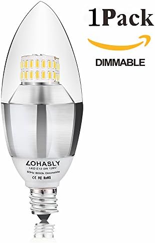 LOHASLY 5W Dimmable LED Candelabra Bulb, [40 Watt Equivalent], Daylight White 6000K , LED Candle Bulbs,E12 Candelabra Base ,CRI80+, 450 Lumens, 120V, LED Bulbs
