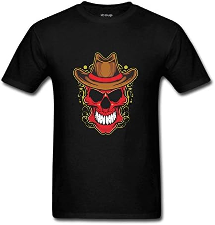 Icoup shao Men's Red Skull Casual Short-Sleeve Shirt Small Black