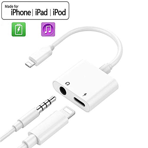 Headphone Jack Adapter Dongle for iphone 7/7plus/8/8plus/X/XS/XS MAX/XR,Headset Adaptor Splitter Earphone Connector Convertor 2 in 1 Accessories Car Charger Cables,Quick Charge Fast Car Adapter, White