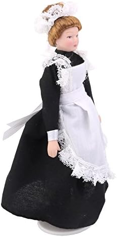 Porcelain Dolls Victorian Maid Servant Dollhouse Miniature 1:12 Scale in Uniform Display Stand Gifts Presents Toys
