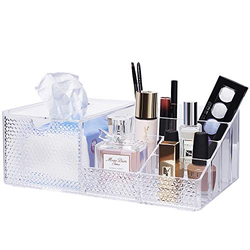 image for CECOLIC Acrylic Tissue Box Cover Holder Combo Makeup Organizers and St