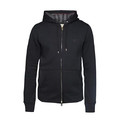 BURBERRY Men&amp;#39;s Black Claredon Zip Up Hoody Jacket Sweatshirt Plaid Hood
