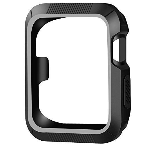 OULUOQI Apple Watch Case 38mm, 2 colors Design [Patent Pending], Shock-proof and Shatter-resistant Protective iWatch Case for Apple Watch Nike+, Series 2, Series 1, Sport, Edition- Black / Gray