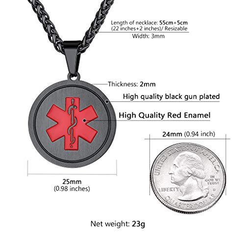 Supcare Tag Necklace Pendant Medical Alert ID Jewelry Stainless Steel for Women/Men/Children, Medical Emergency Identification Dog Tag Necklace Jewelry - Thumbnail 5